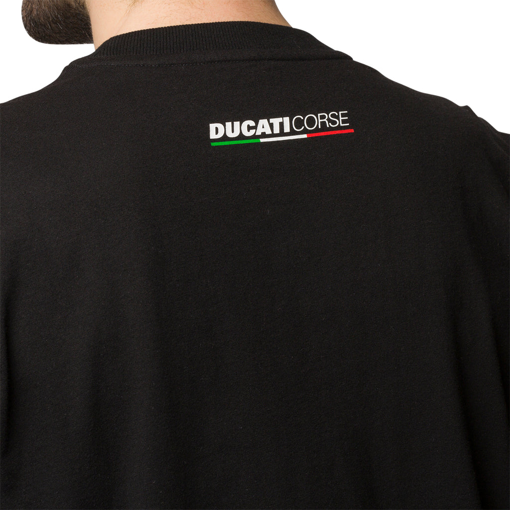 T-shirt nera da uomo con stampa sul petto Ducati Corse Misano Racing