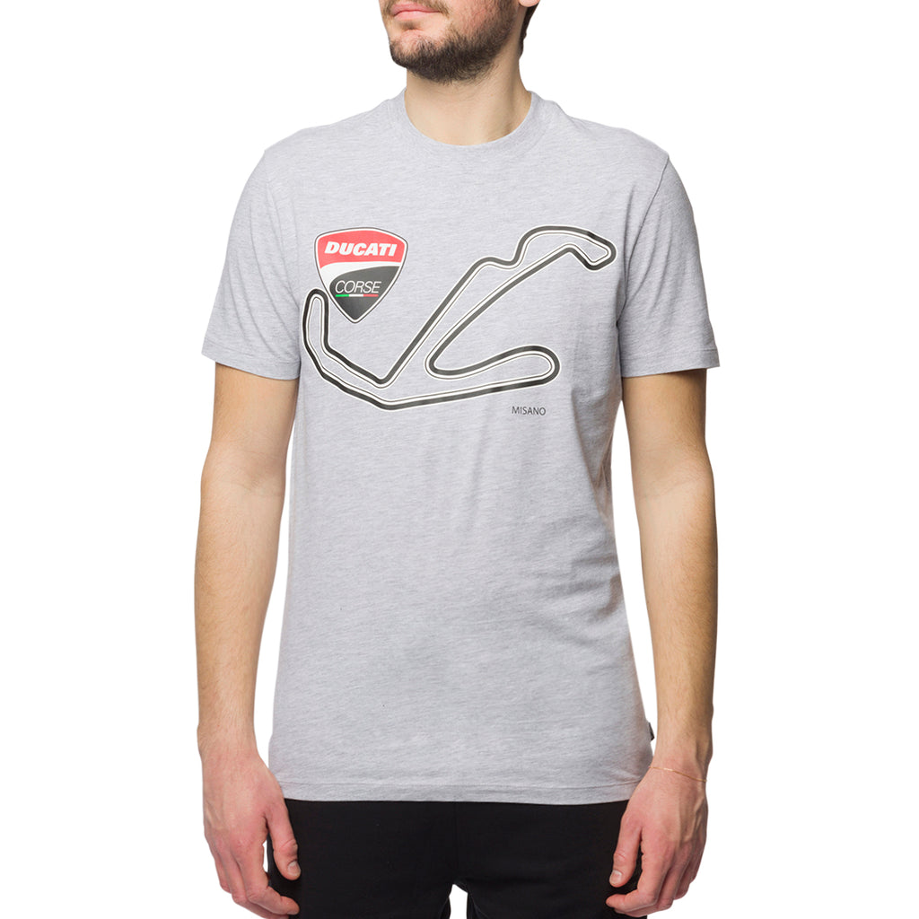 T-shirt grigia da uomo con stampa sul petto Ducati Corse Misano Racing