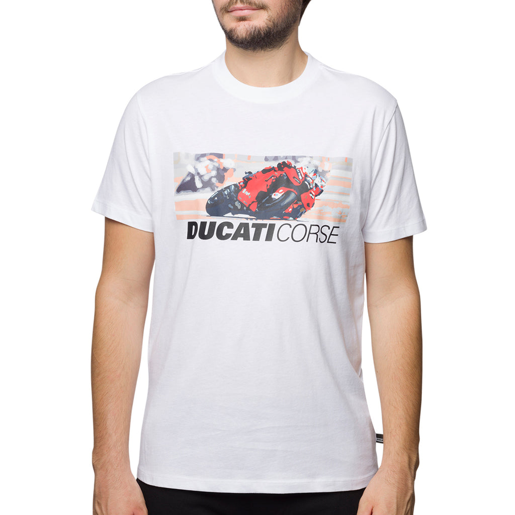 T-shirt bianca da uomo con stampa frontale Ducati Corse