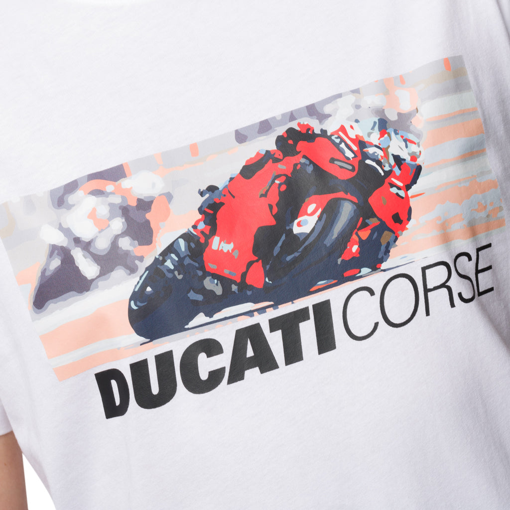 T-shirt bianca da uomo con stampa frontale Ducati Corse