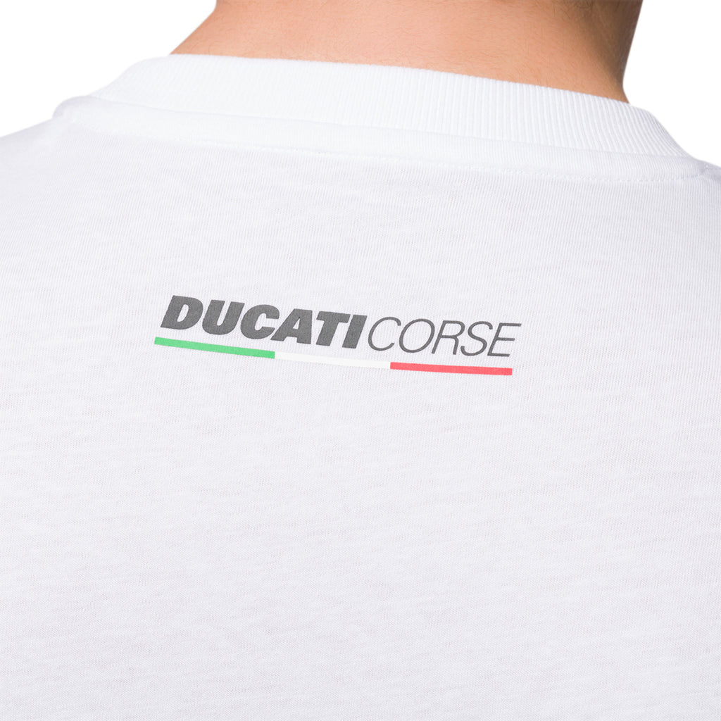 T-shirt bianca da uomo con stampa frontale Ducati Corse