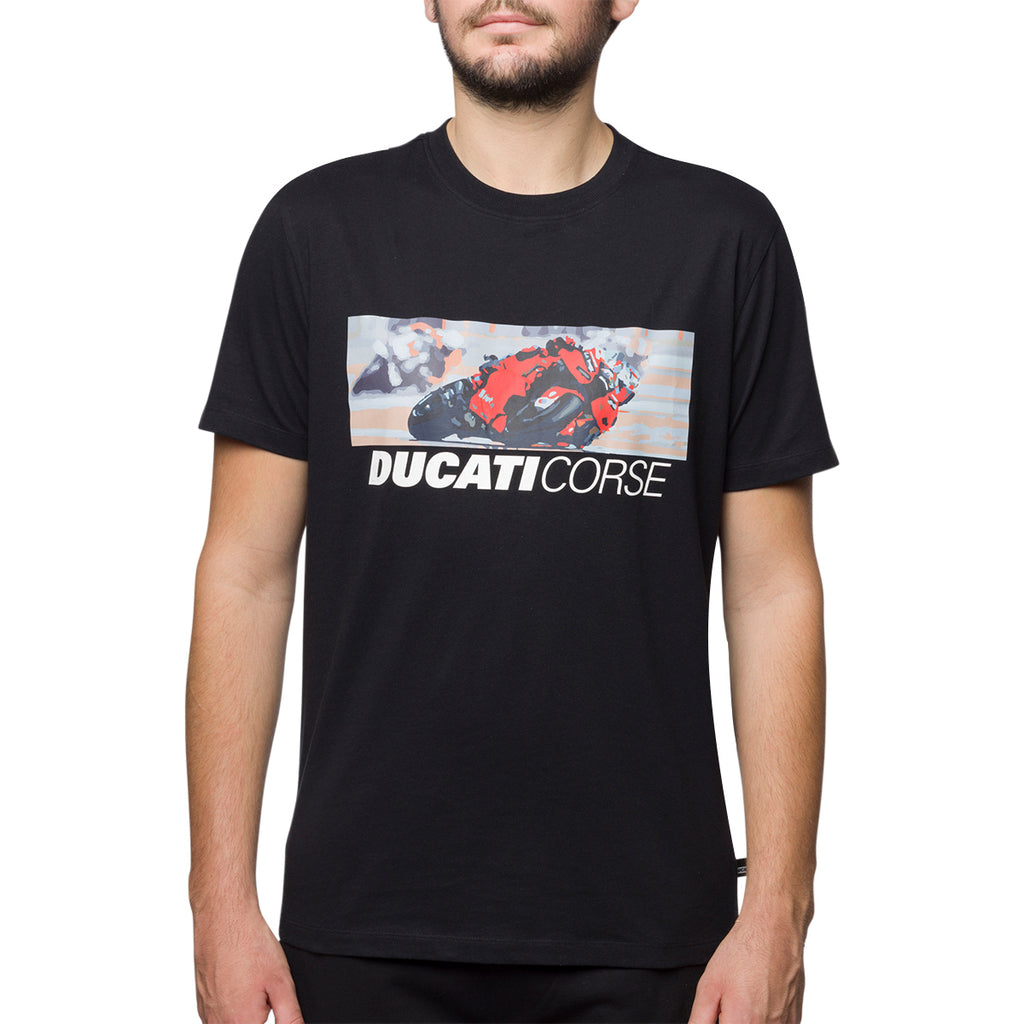 T-shirt nera da uomo con stampa frontale Ducati Corse