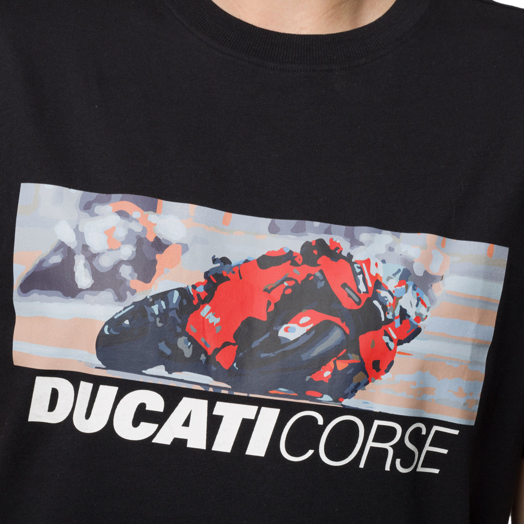 T-shirt nera da uomo con stampa frontale Ducati Corse