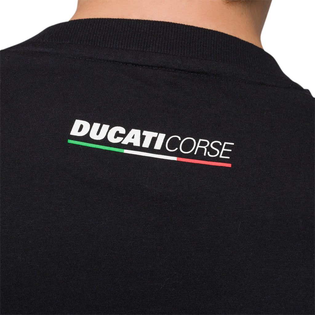 T-shirt nera da uomo con stampa frontale Ducati Corse