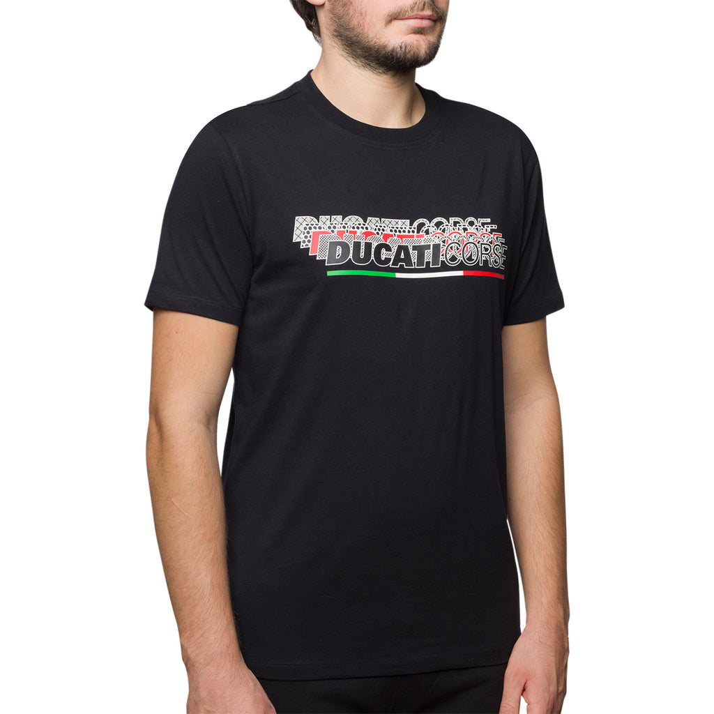 T-shirt nera da uomo con logo multicolore Ducati Corse