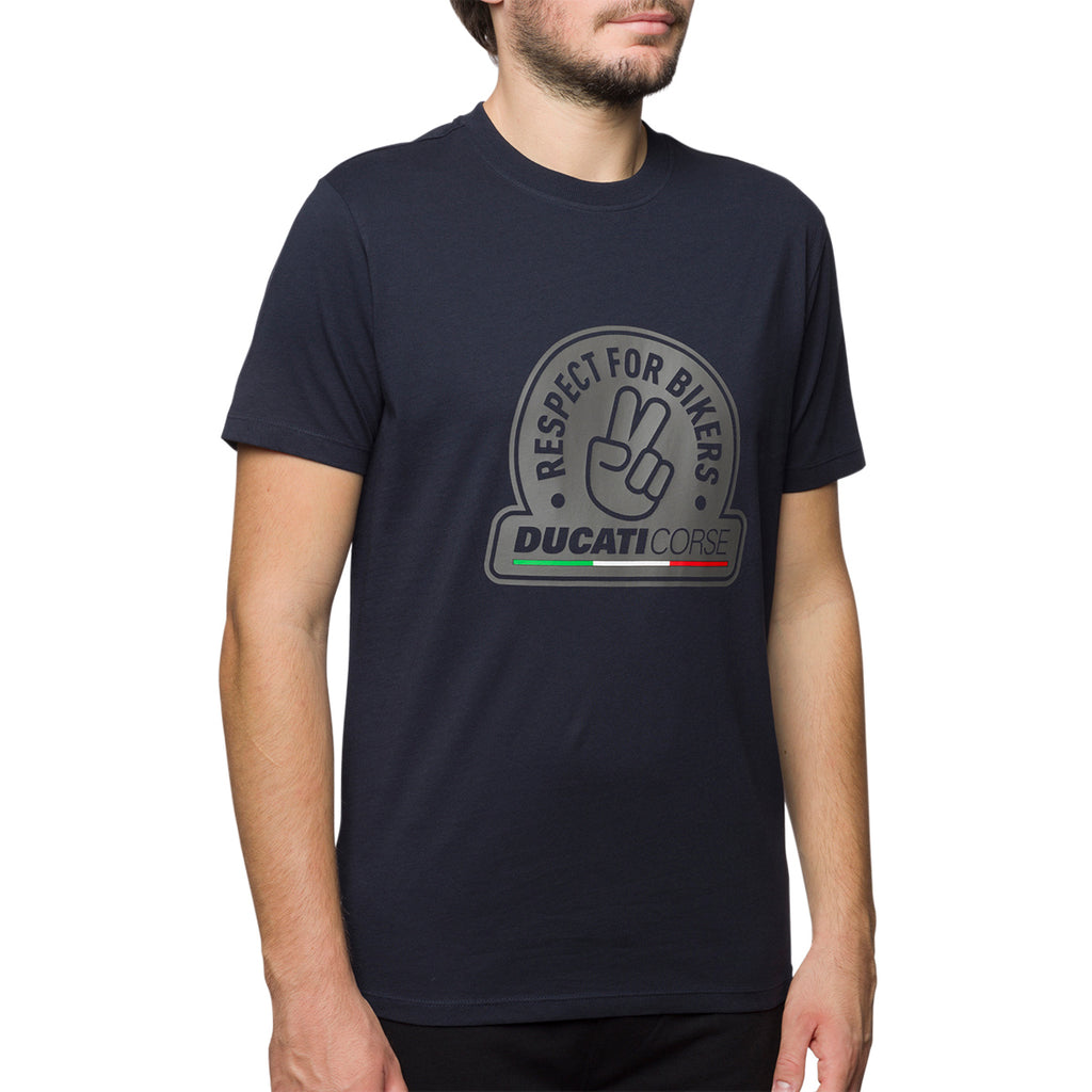 T-shirt blu da uomo con stampa frontale "Respect for Bikers" Ducati Corse