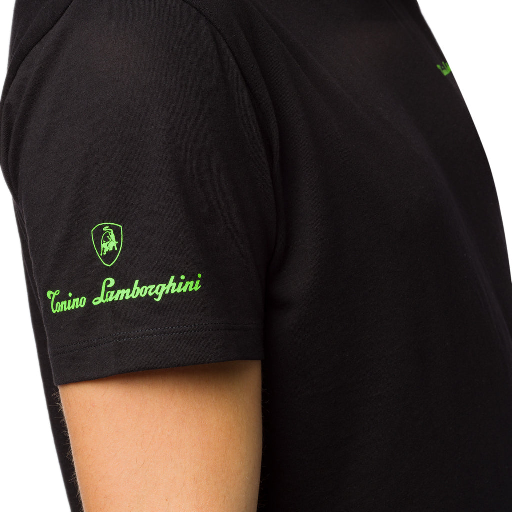 T-shirt nera da uomo con logo verde sulla schiena Tonino Lamborghini