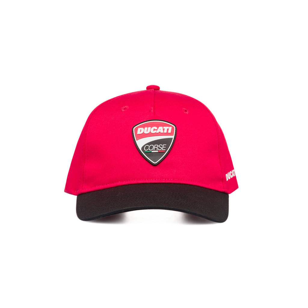 Cappellino da baseball rosso con visiera nera e logo Ducati Corse
