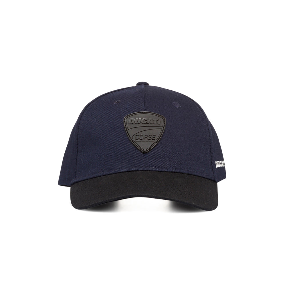 Cappellino da baseball blu scuro con visiera e logo neri Ducati Corse