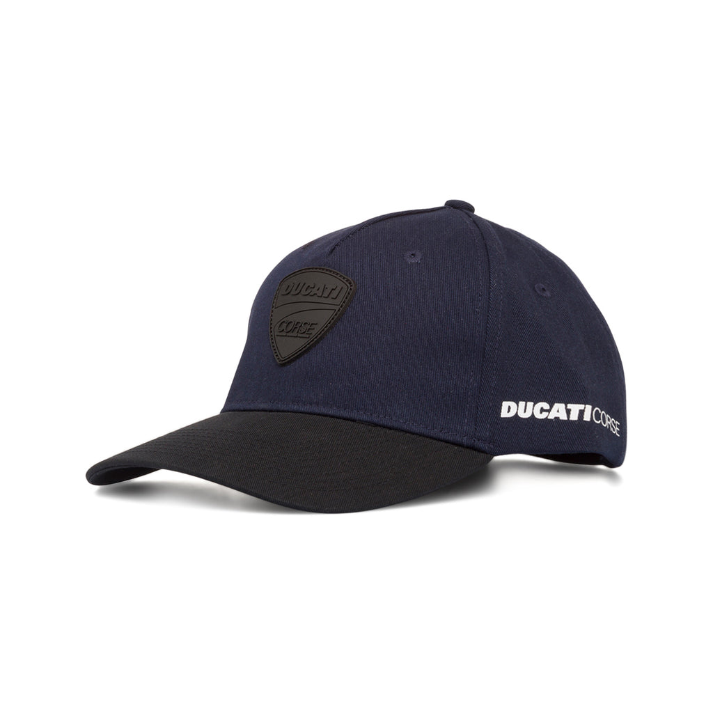 Cappellino da baseball blu scuro con visiera e logo neri Ducati Corse