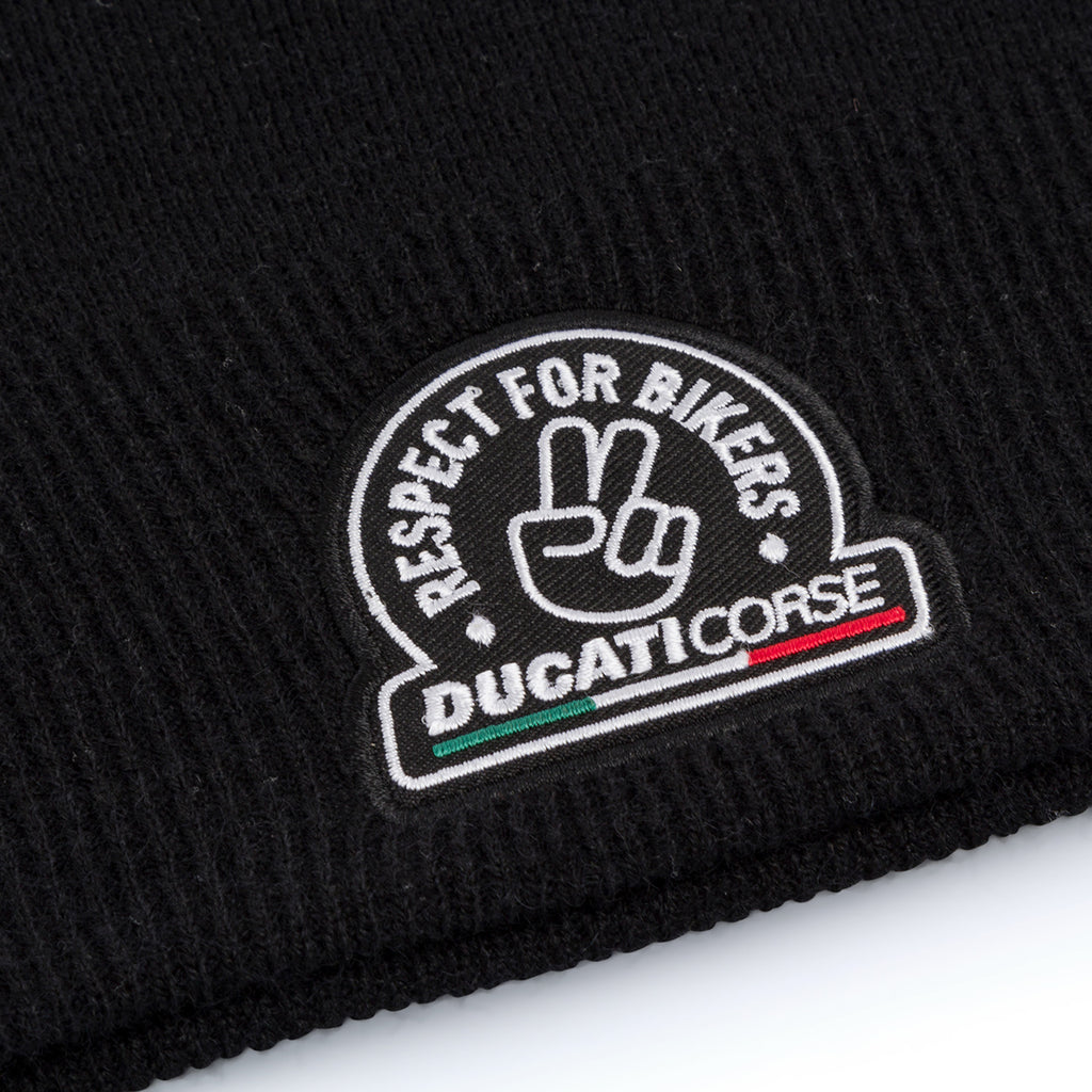 Berretto nero da uomo con logo "Respect for bikers" Ducati Corse