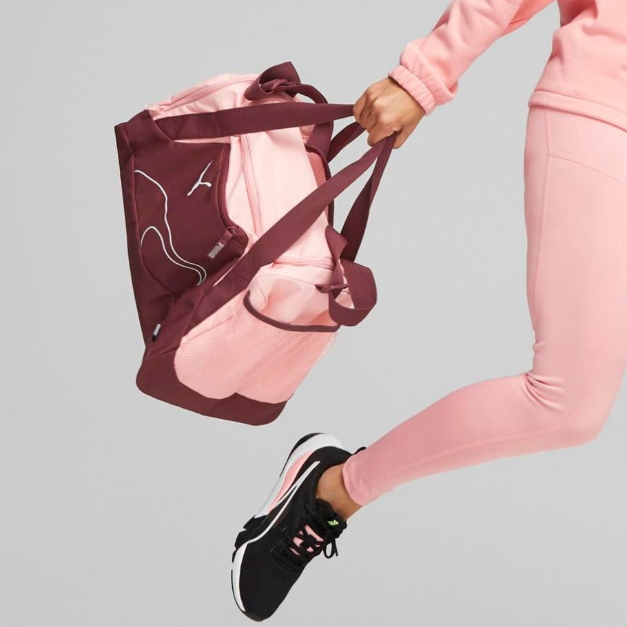 Borsone sportivo rosa e bordeaux con logo bianco Puma Fundamentals S