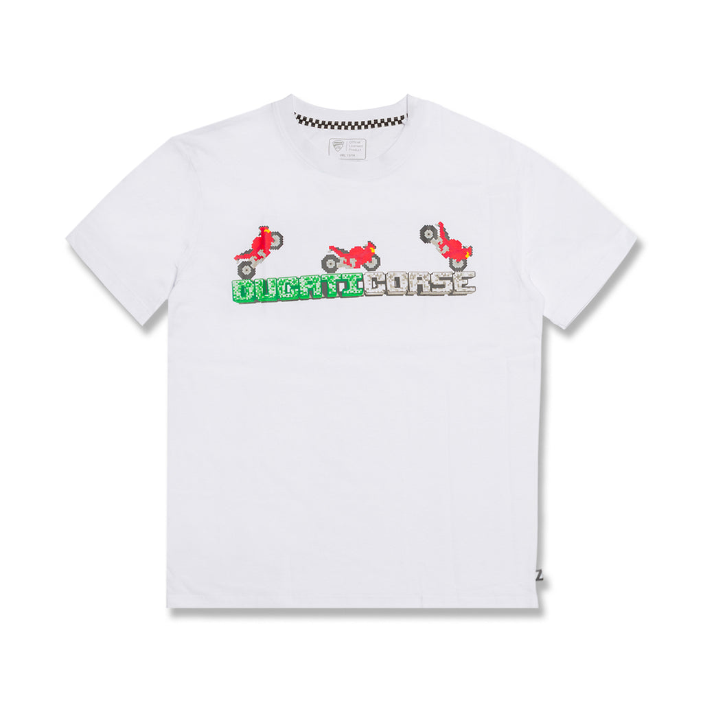 T-shirt bianca da bambino con logo sul petto Ducati Corse T-Bargellino