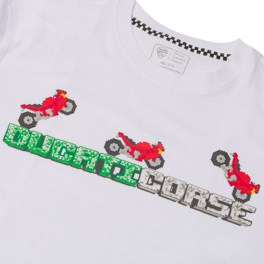 T-shirt bianca da bambino con logo sul petto Ducati Corse T-Bargellino