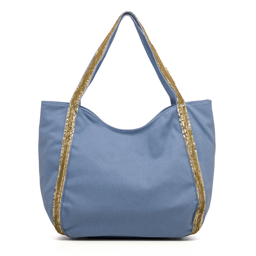 Borsa a spalla azzurra con paillettes Lora Ferres