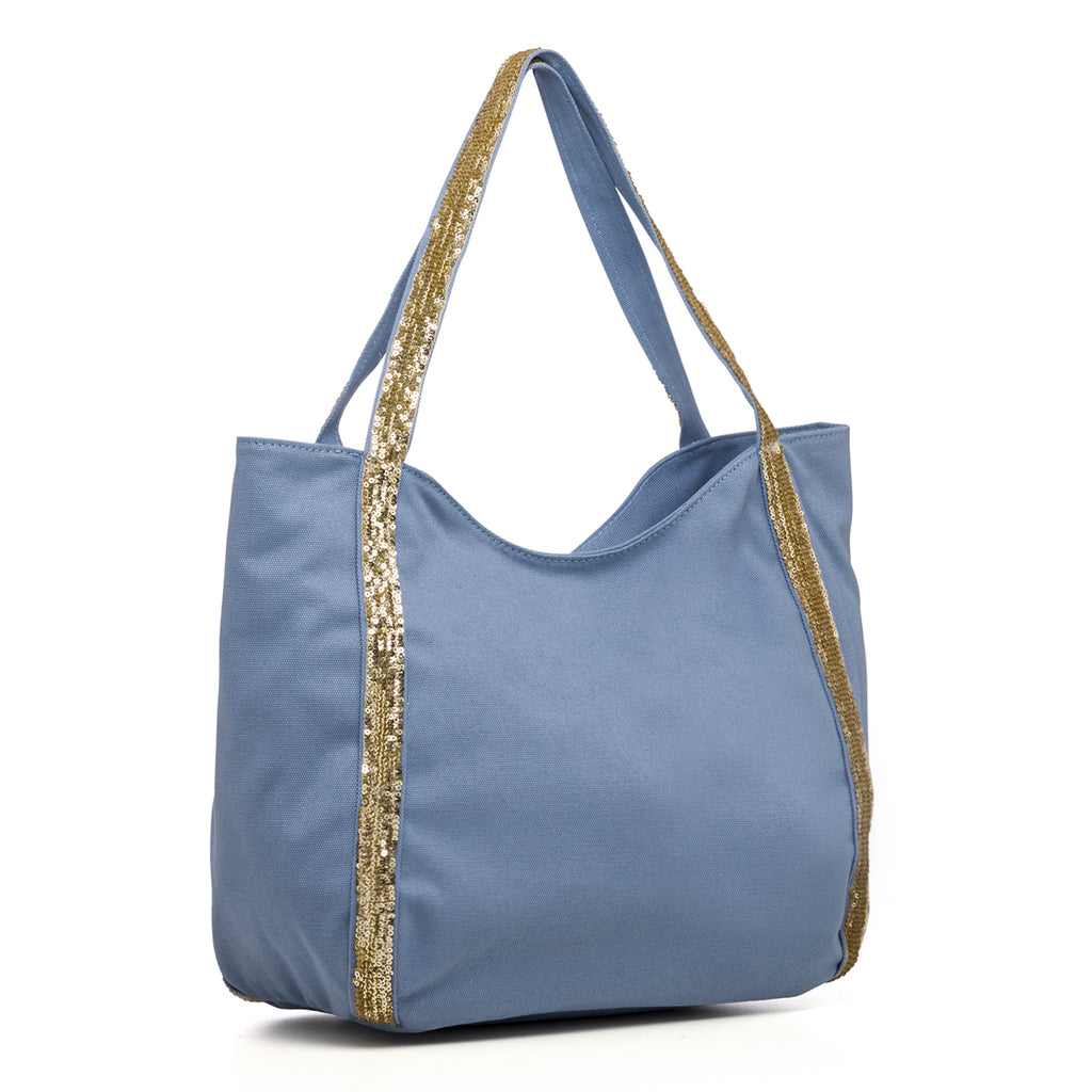 Borsa a spalla azzurra con paillettes Lora Ferres