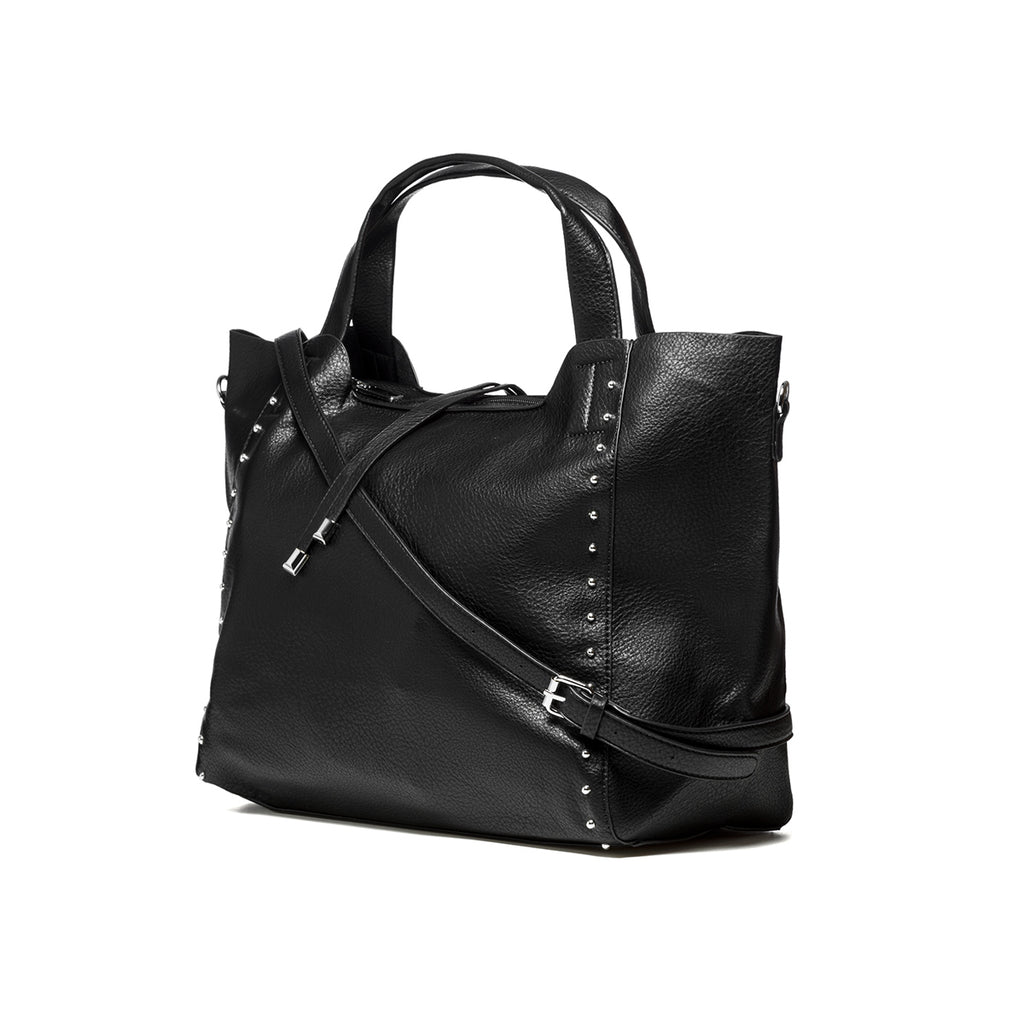 Borsa a spalla nera con piccole borchie argento Le Najadi