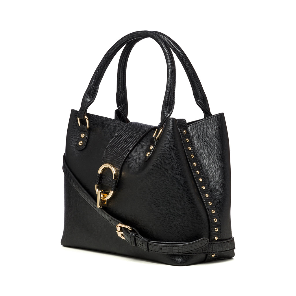 Borsa a spalla nera con piccole borchie oro Carrera Jeans Nova