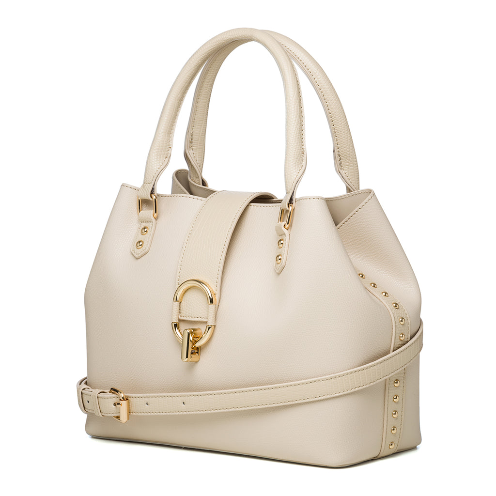 Borsa a spalla beige con piccole borchie oro Carrera Jeans Nova