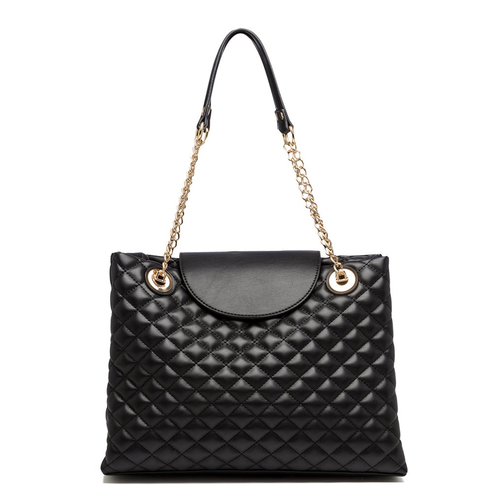 Borsa a spalla nera effetto trapuntato Lora Ferres