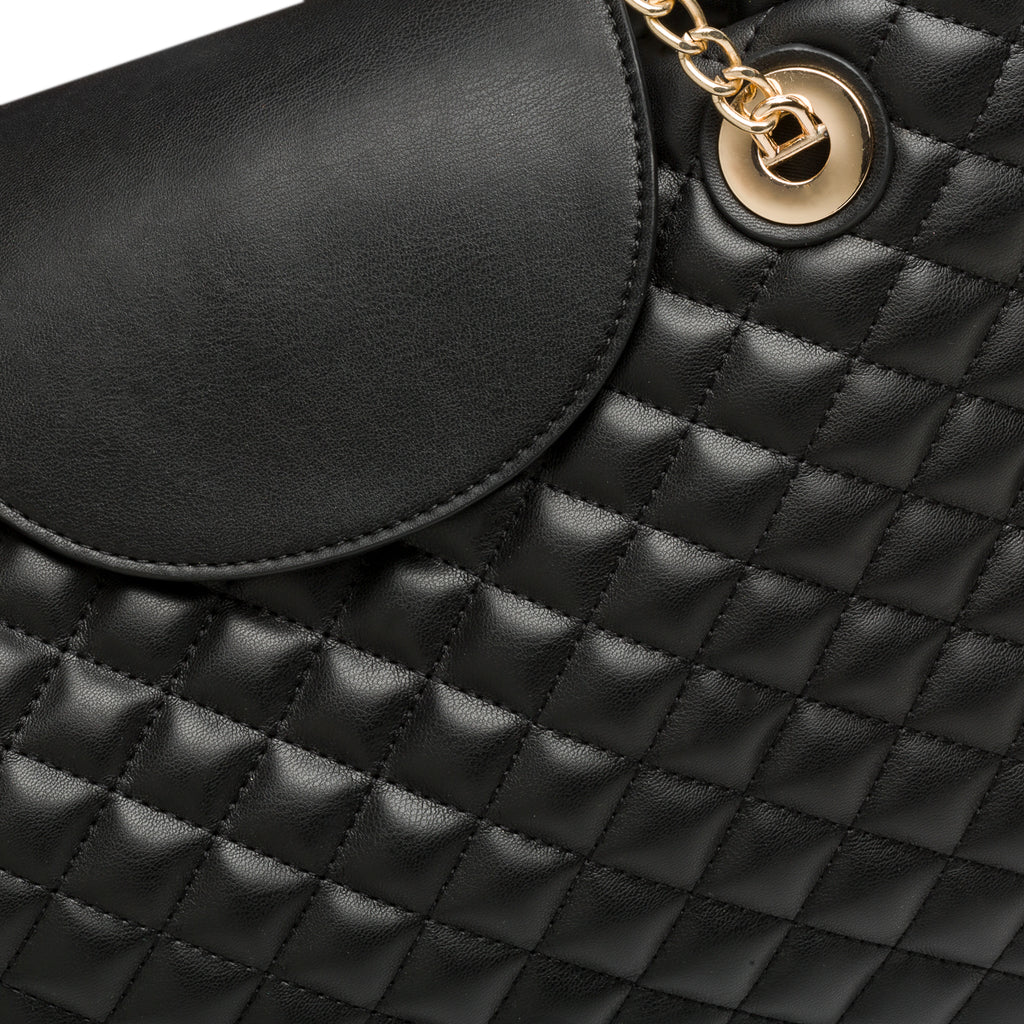 Borsa a spalla nera effetto trapuntato Lora Ferres