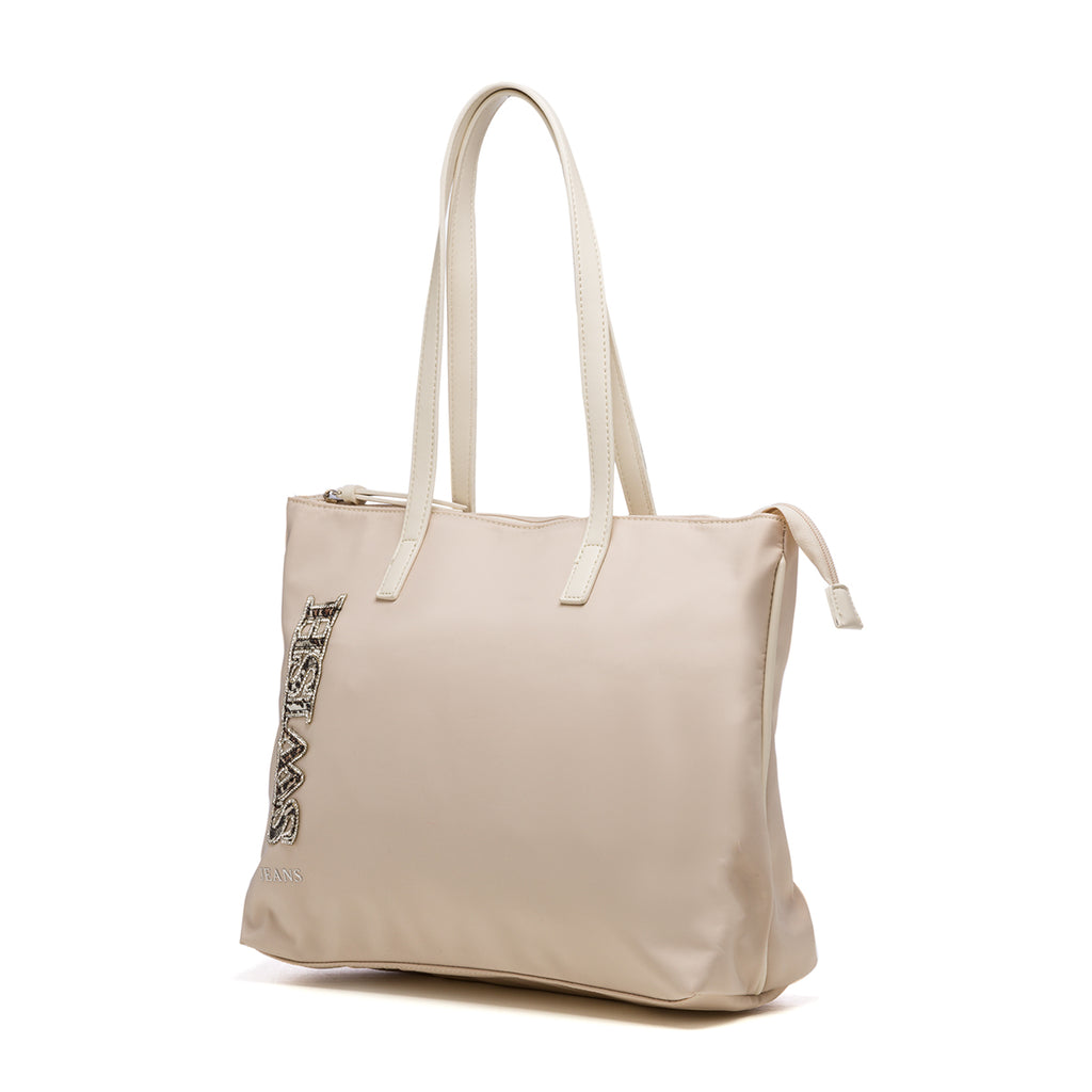 Borsa a spalla beige in nylon con logo animalier Swish Jeans