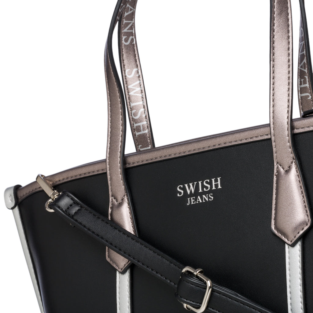 Borsa a spalla nera con dettagli argento Swish Jeans