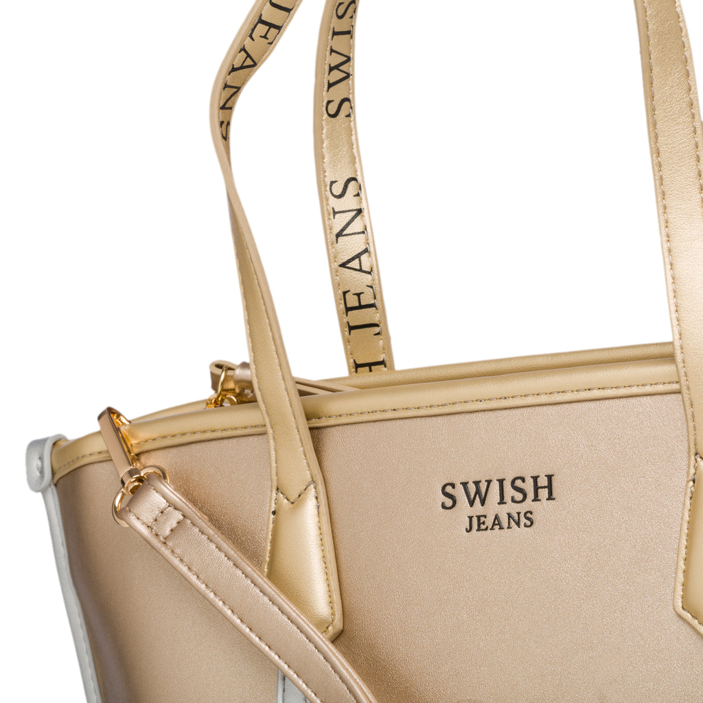 Borsa a spalla oro con dettagli argento Swish Jeans