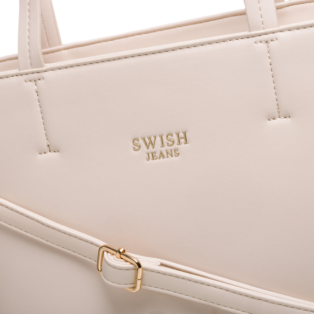 Borsa a spalla beige con intrecci multicolore Swish Jeans