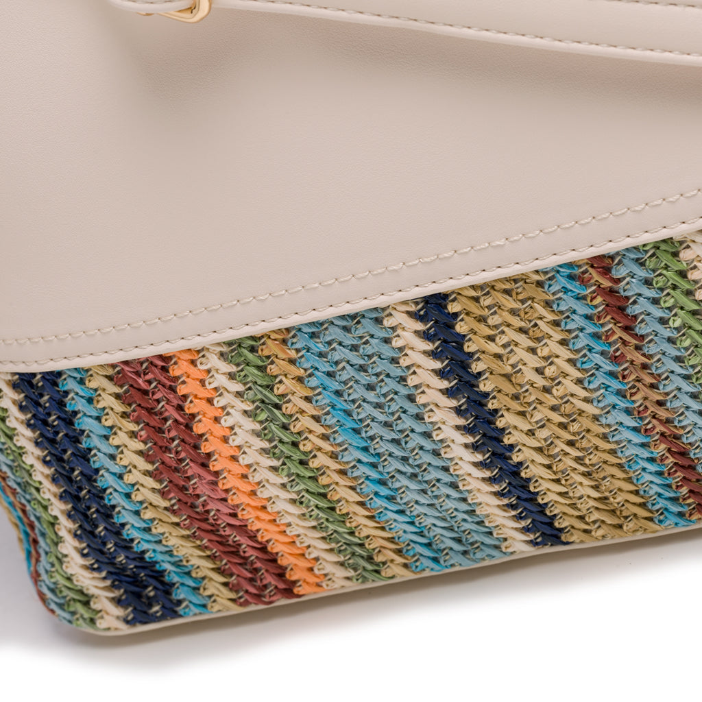 Borsa a spalla beige con intrecci multicolore Swish Jeans