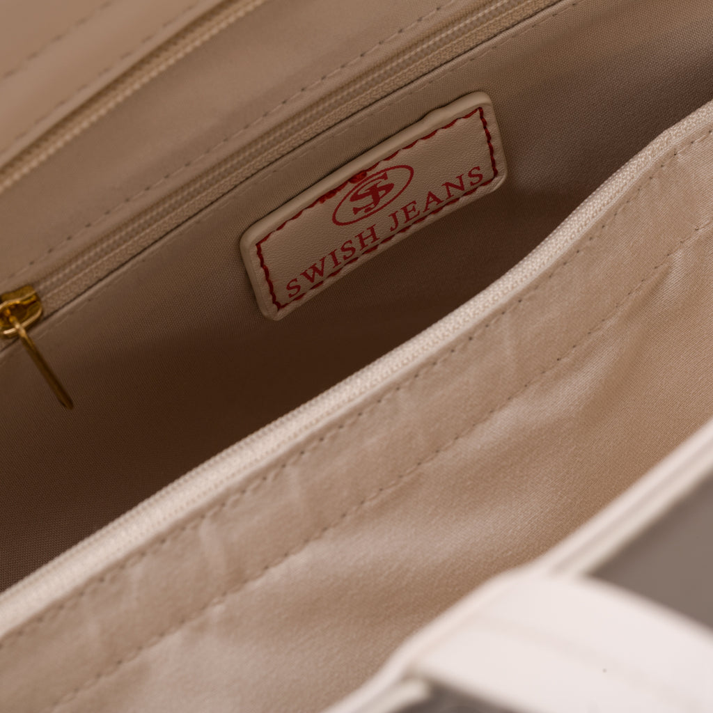 Borsa a spalla beige con intrecci multicolore Swish Jeans