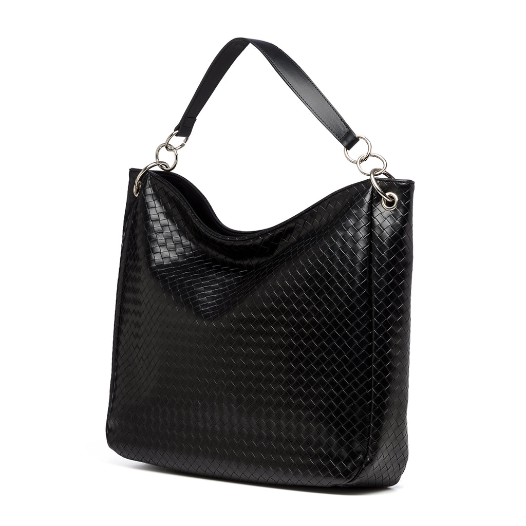 Borsa a spalla nera in similpelle intrecciata Lora Ferres