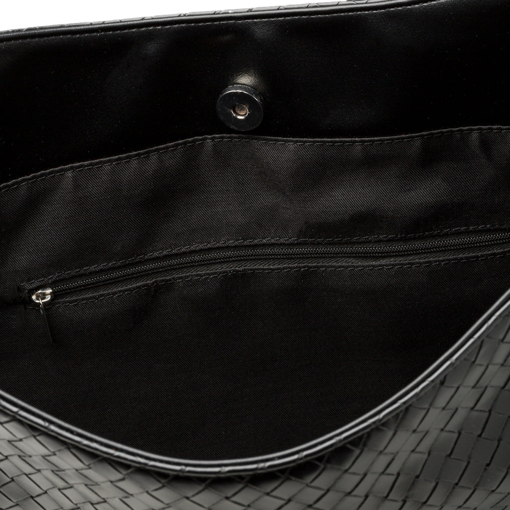 Borsa a spalla nera in similpelle intrecciata Lora Ferres