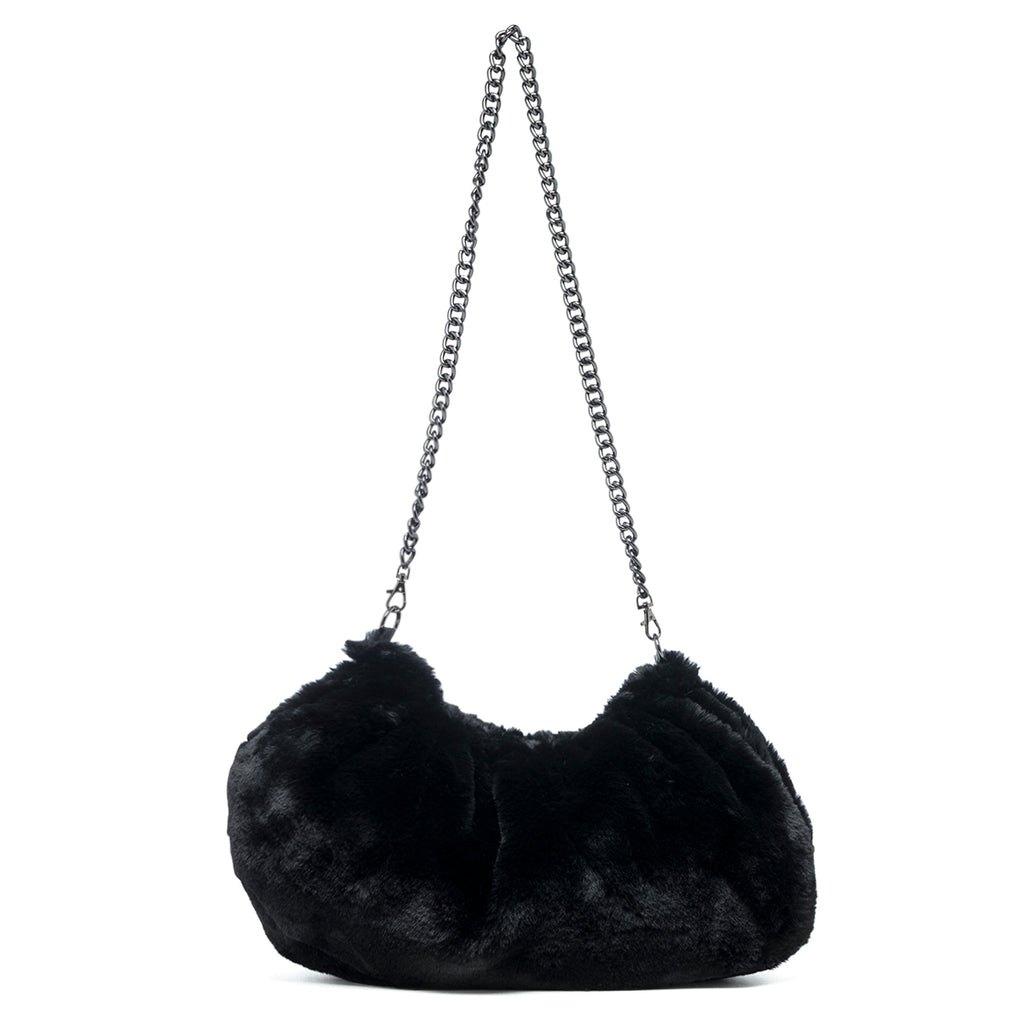 Borsa a spalla nera effetto pelliccia Lora Ferres