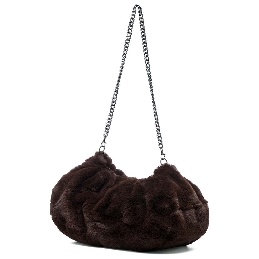 Borsa a spalla marrone effetto pelliccia Lora Ferres