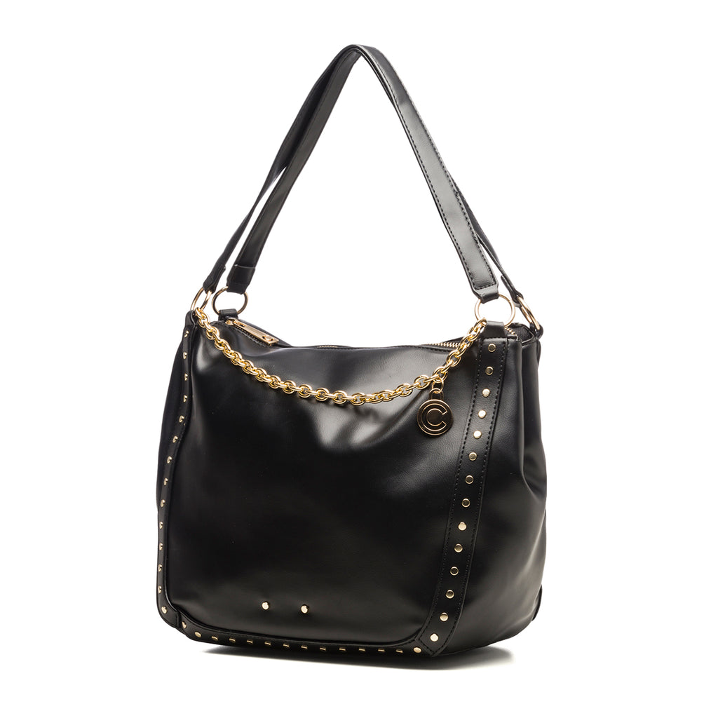 Borsa a spalla nera con manico in metallo Carrera Jeans Sofia