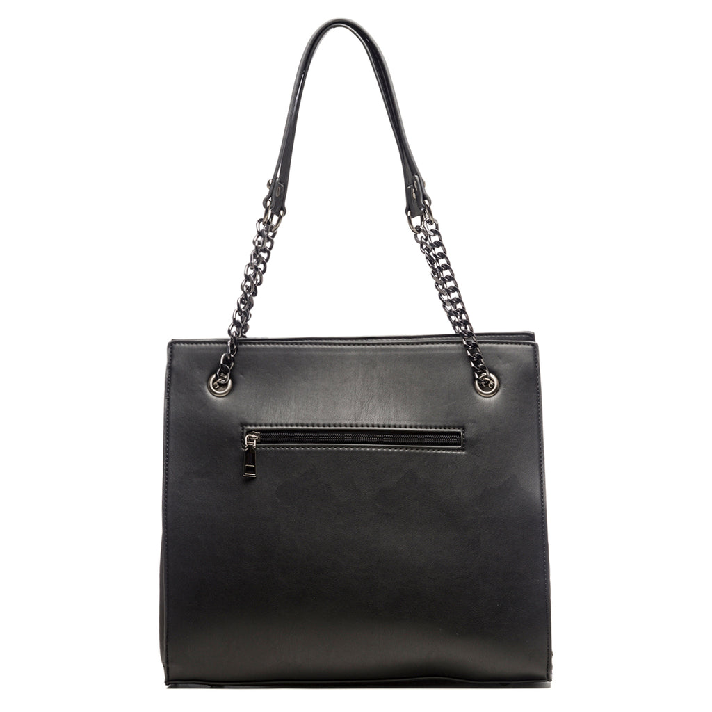 Borsa a spalla nera effetto trapuntato con borchie a piramide Lora Ferres