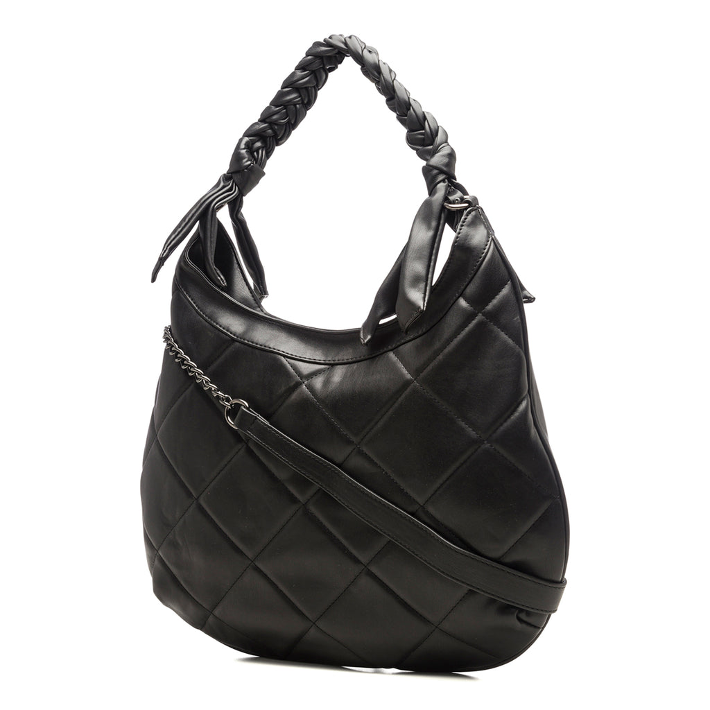 Borsa a spalla nera effetto trapuntato Lora Ferres