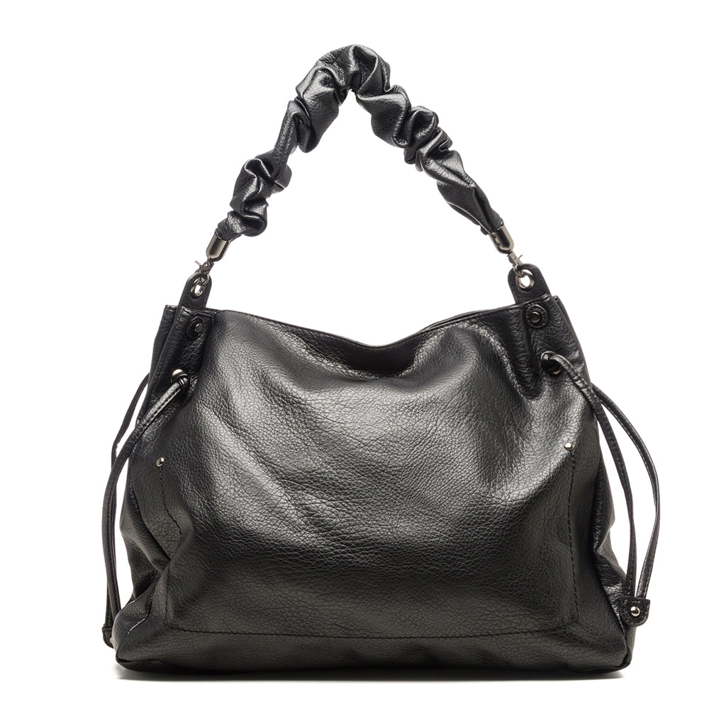Borsa a spalla nera con manico arricciato Lora Ferres