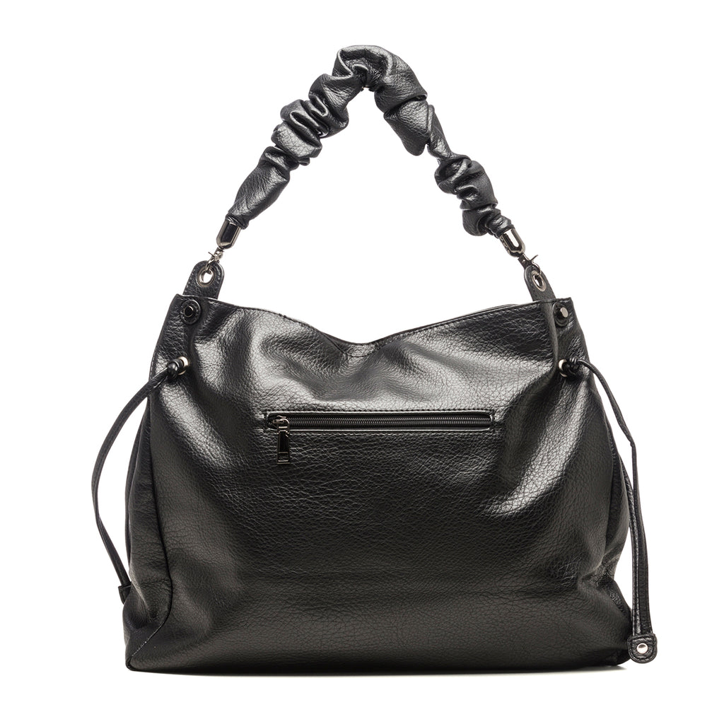 Borsa a spalla nera con manico arricciato Lora Ferres