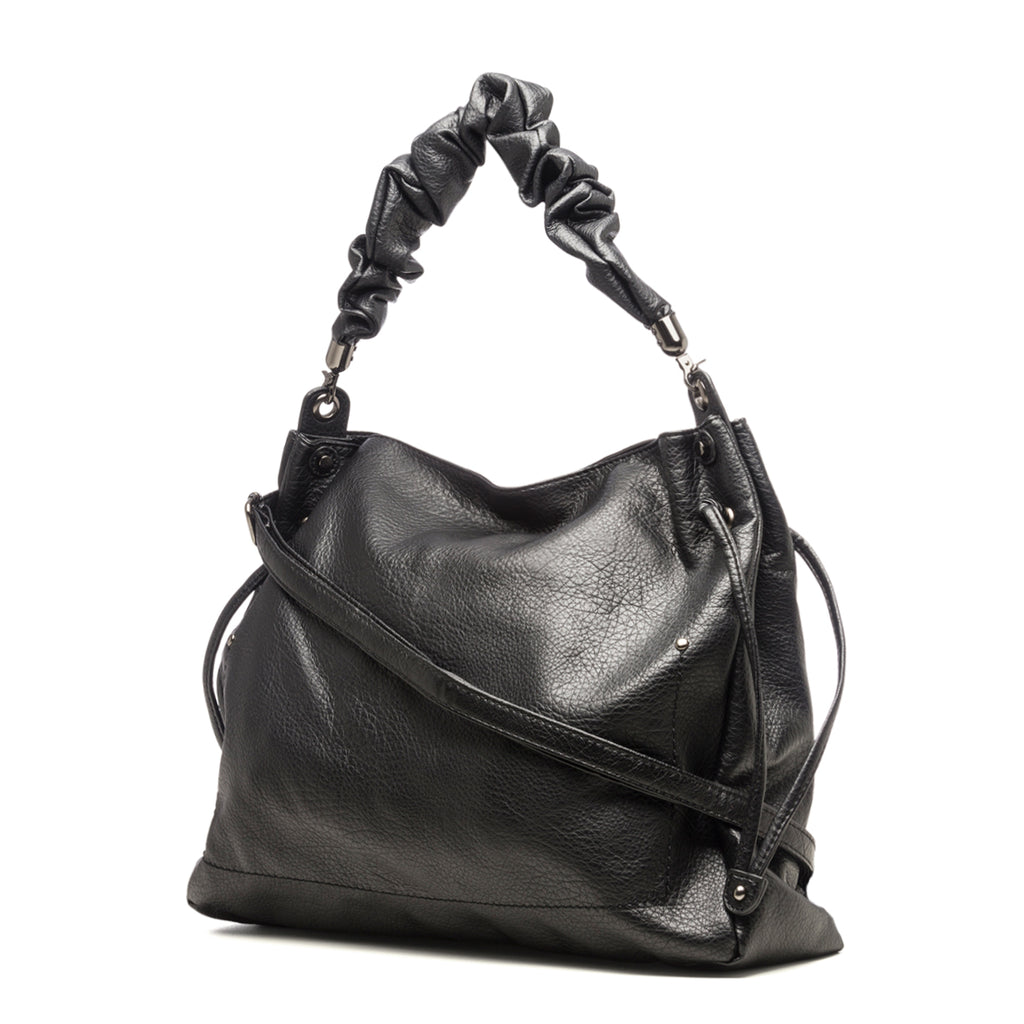Borsa a spalla nera con manico arricciato Lora Ferres