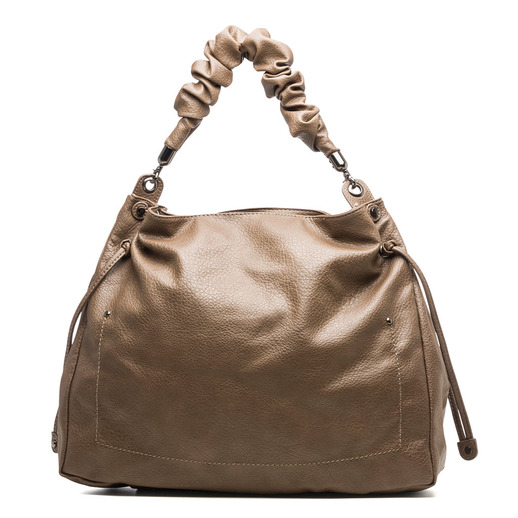 Borsa a spalla marrone con manico arricciato Lora Ferres