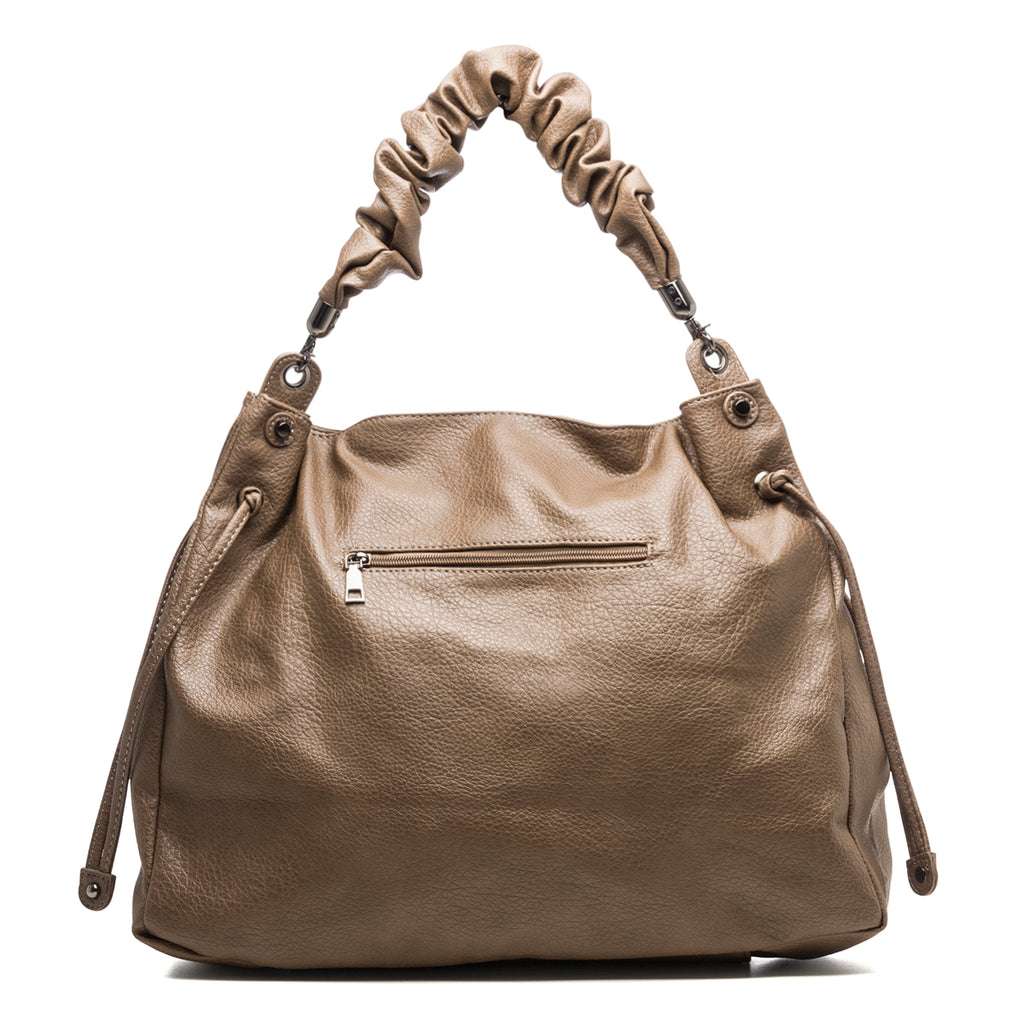 Borsa a spalla marrone con manico arricciato Lora Ferres