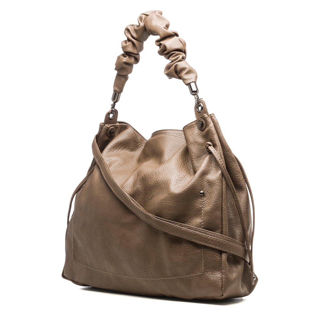 Borsa a spalla marrone con manico arricciato Lora Ferres