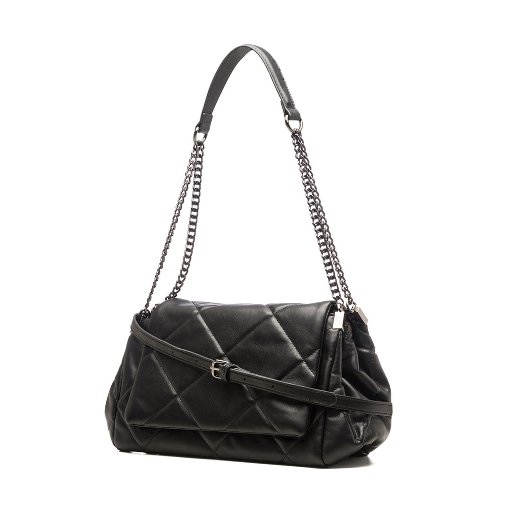 Borsa a spalla nera effetto trapuntato Lora Ferres