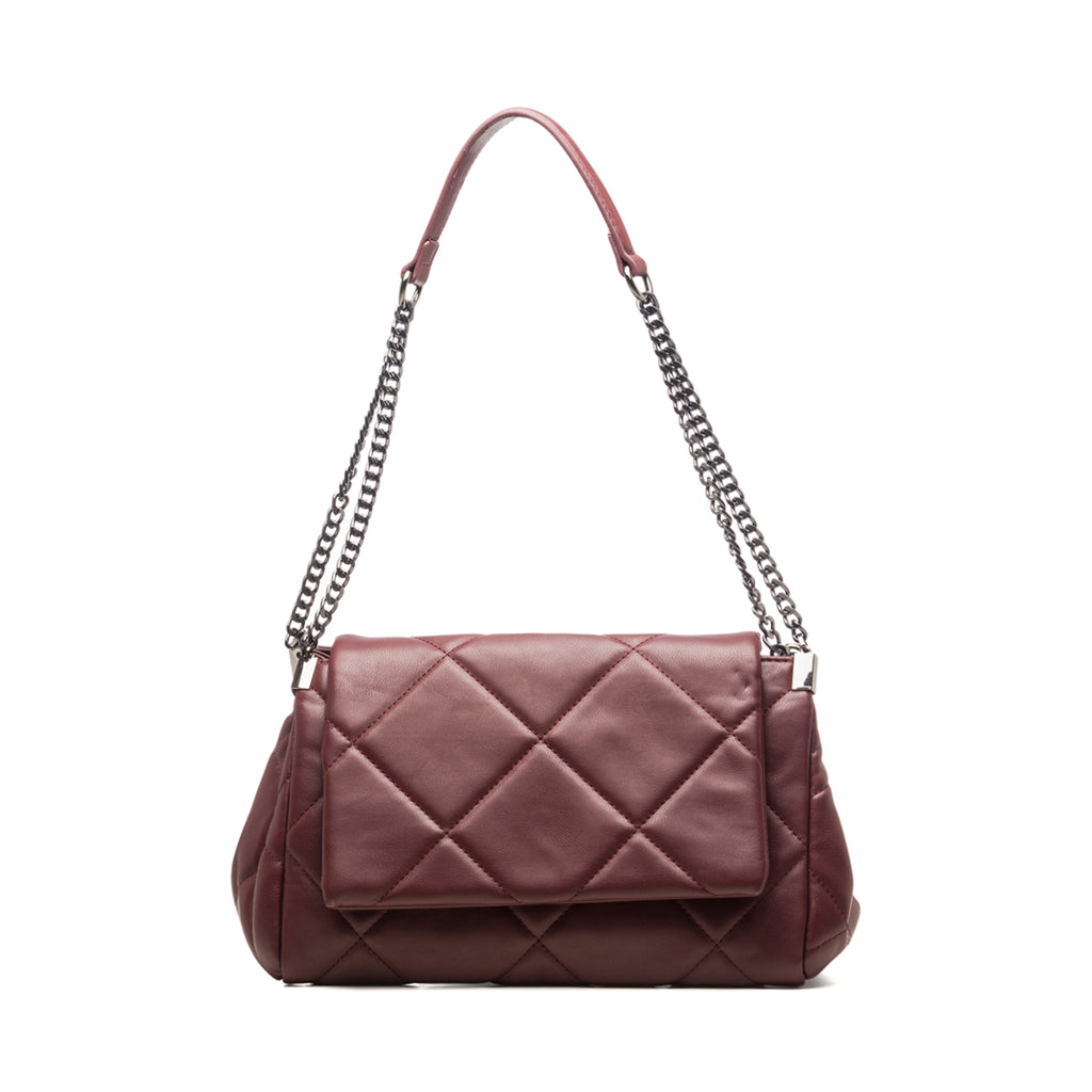 Borsa a spalla bordeaux effetto trapuntato Lora Ferres