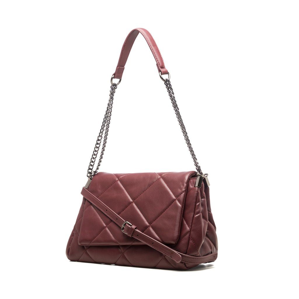 Borsa a spalla bordeaux effetto trapuntato Lora Ferres