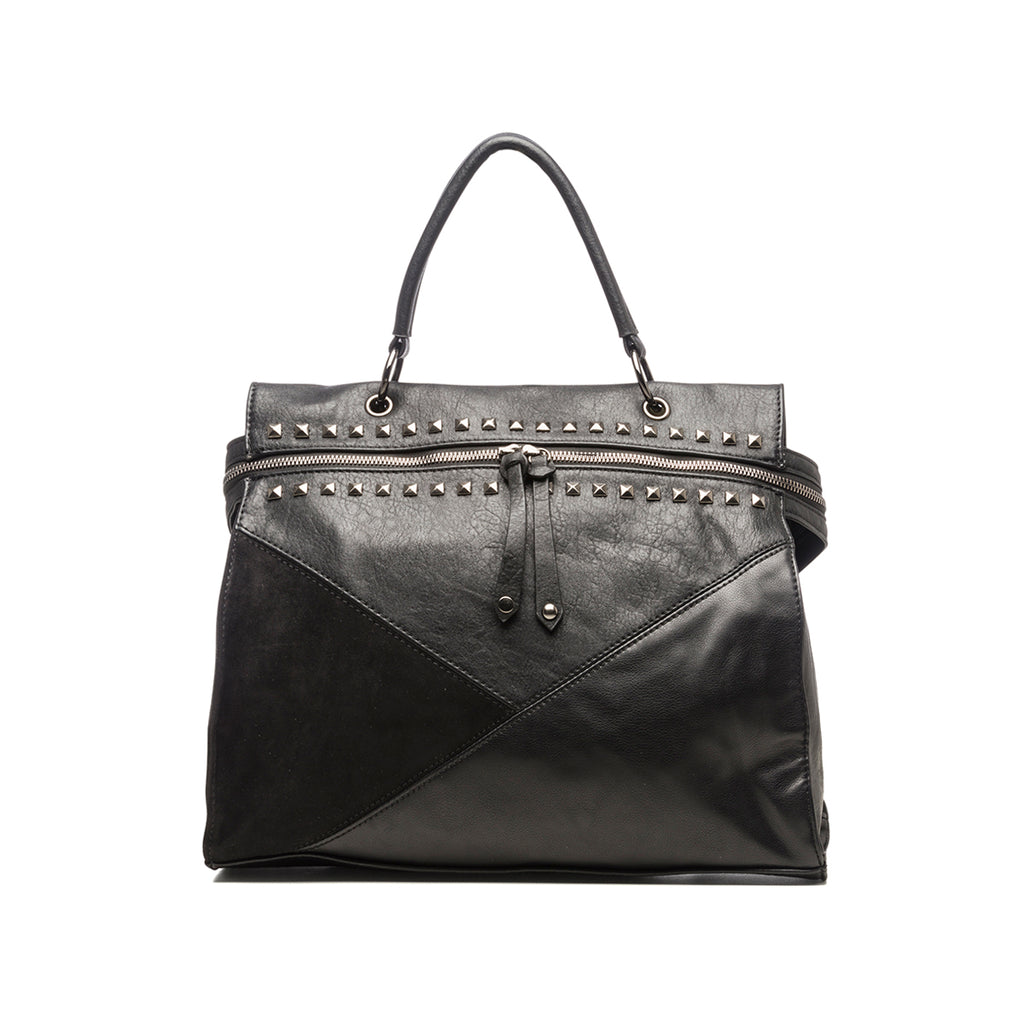 Borsa a spalla nera con borchie a piramide Lora Ferres