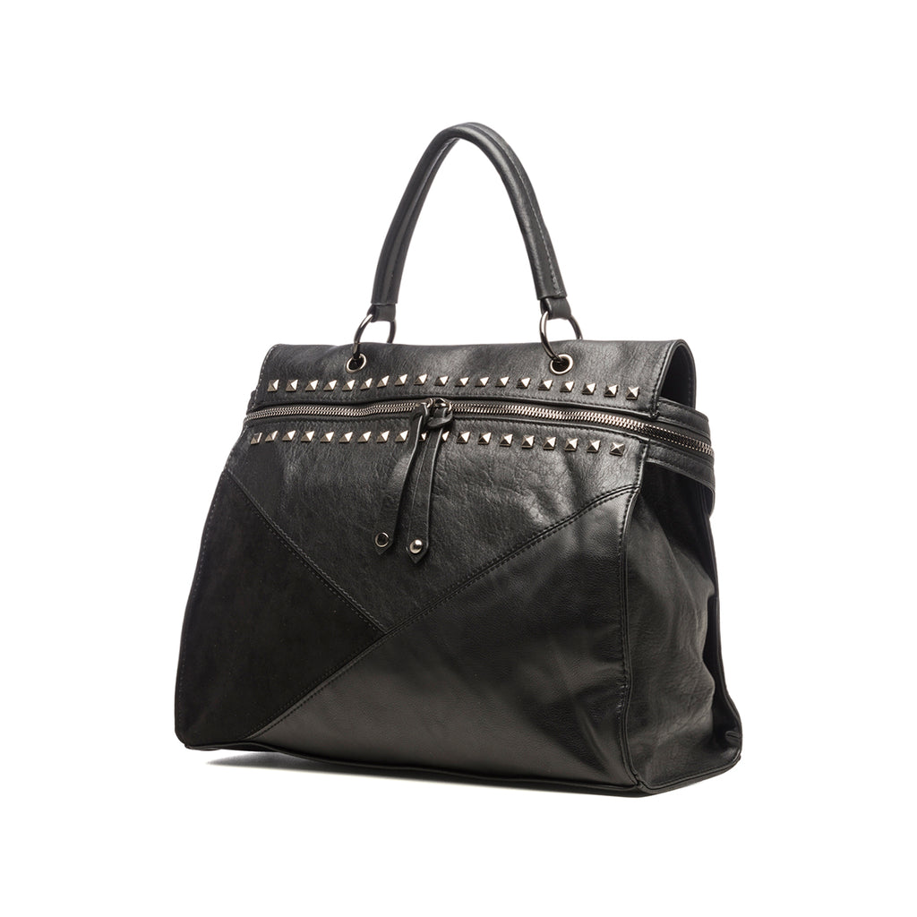 Borsa a spalla nera con borchie a piramide Lora Ferres