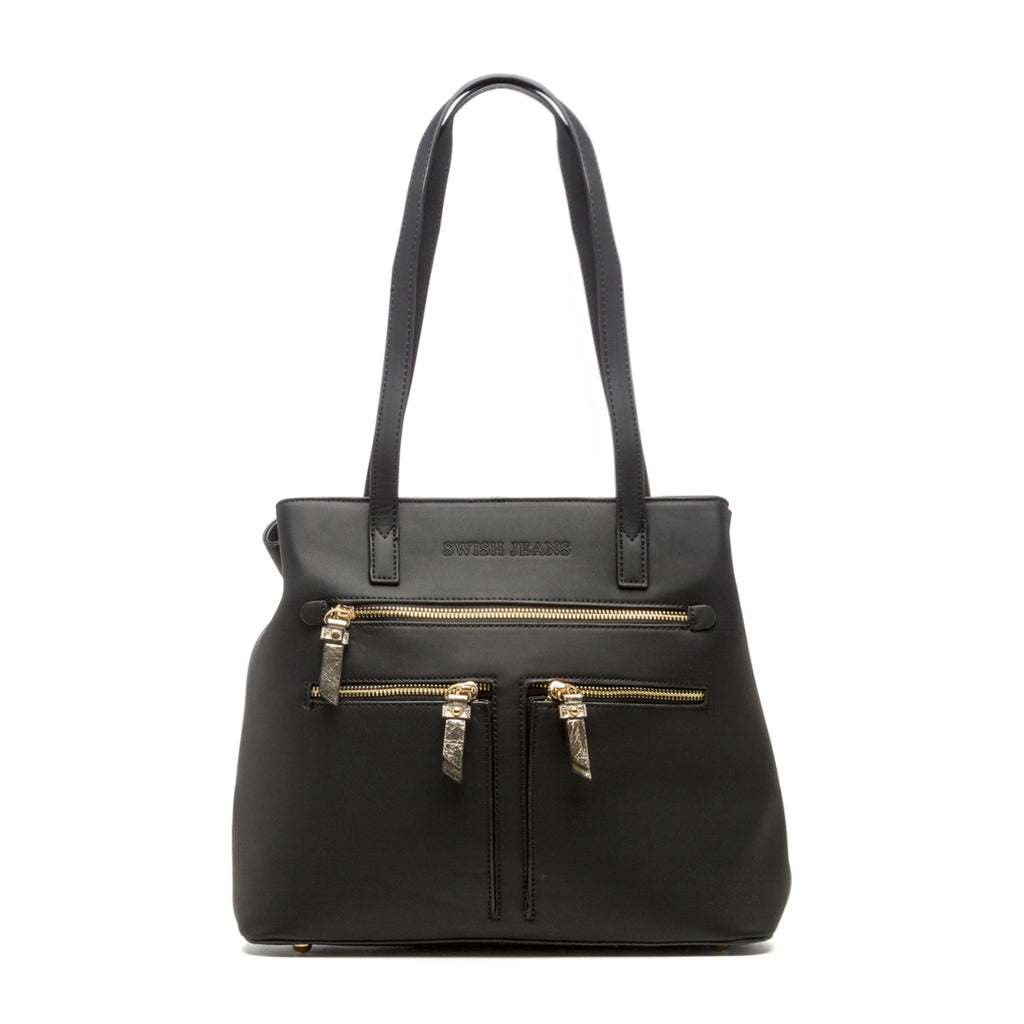 Borsa a spalla nera con tasche esterne Swish Jeans Tonya